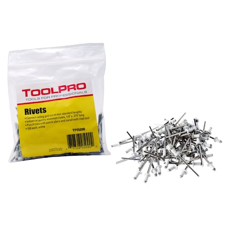 18 In White Aluminum Pull Rivets 100PK